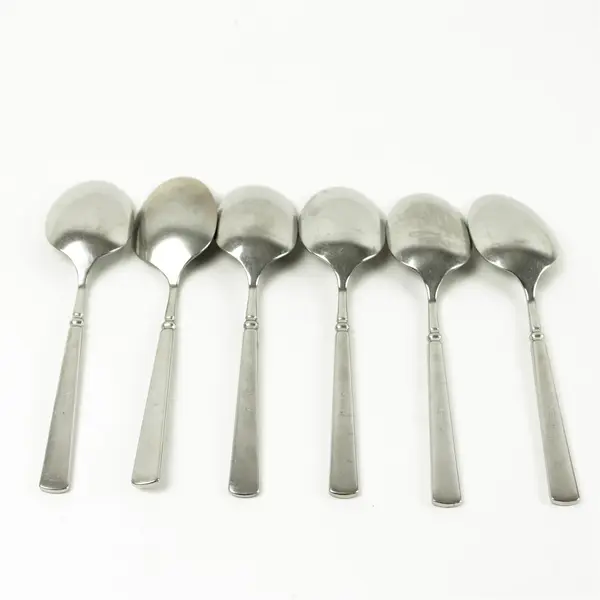 Set of 6 Oneida Easton Glossy Stainless Place/Oval Soup Spoons