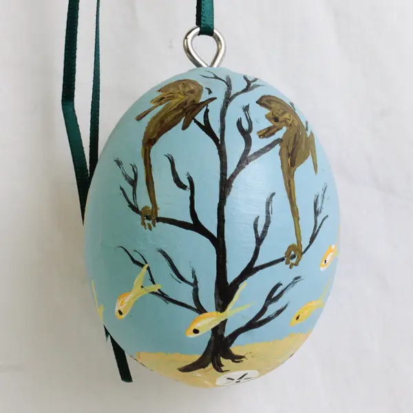 Vintage Mexican Folk Art Paper Mache Egg Rattle Signed by B. Van Olphen