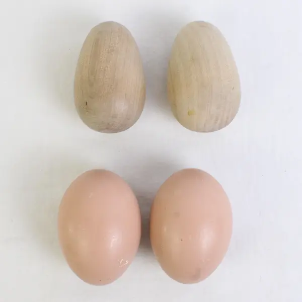 Lot Of 4 Unbranded Decorative Eggs (2 Ceramic Painted Beige, 2  Solid Wooden)