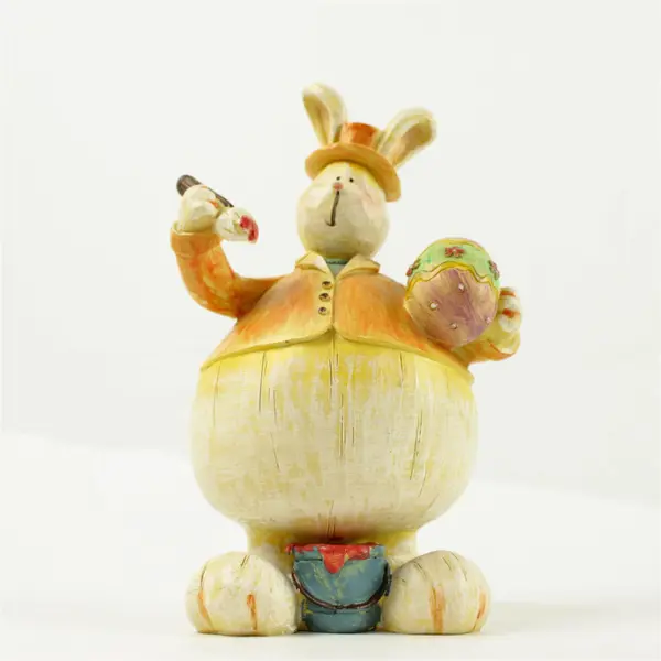 Easter Bunny Figurine Orange Jacket Holding Painted Egg Collectible