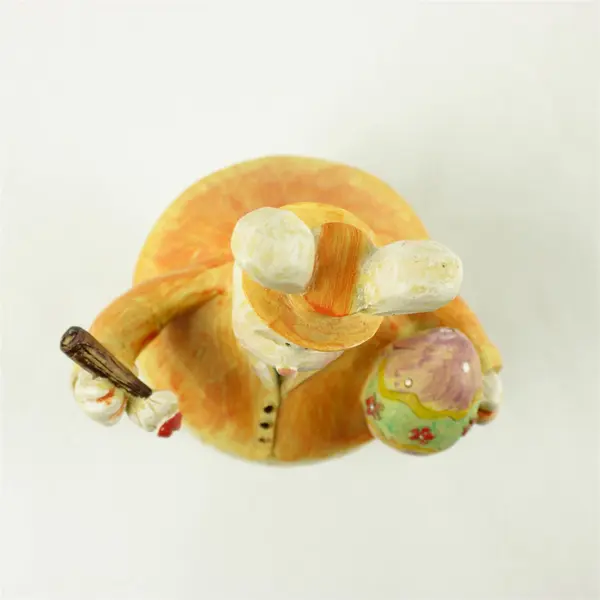 Easter Bunny Figurine Orange Jacket Holding Painted Egg Collectible