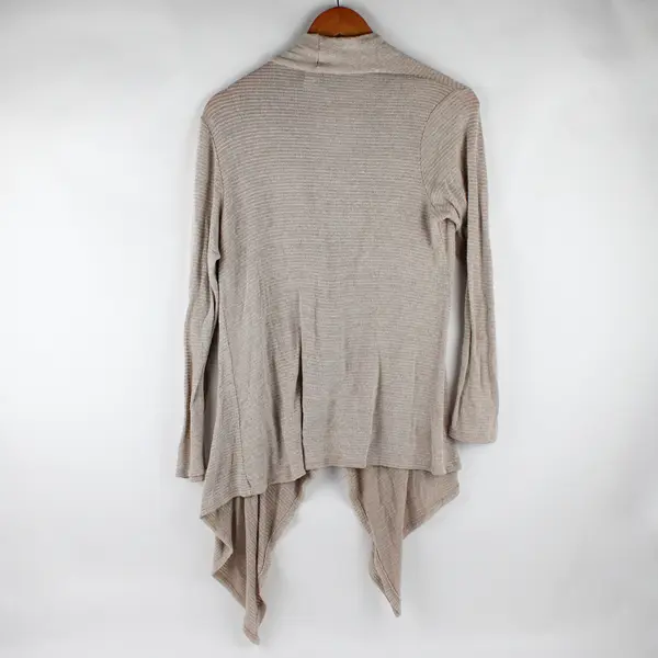 Bobeau Women's M Beige One Button Asymmetric Drape Long Sleeve Cardigan