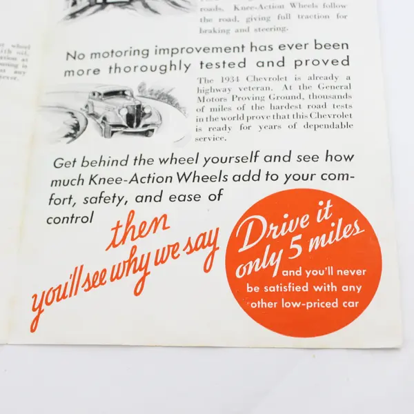 1934 Chevrolet Knee Action Wheels Brochure Vintage Automobile Dealer Sales