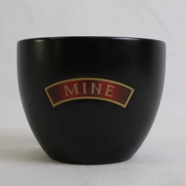 Baileys Irish Cream Black/Red "Mine" Small Round Ceramic Cup 2.75" Tall 3.5" Dia