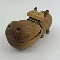 VTG 1959 Zoo Line Teak Wood Gentlemen's Over-Nighter Hippopotamus Trinket Box 