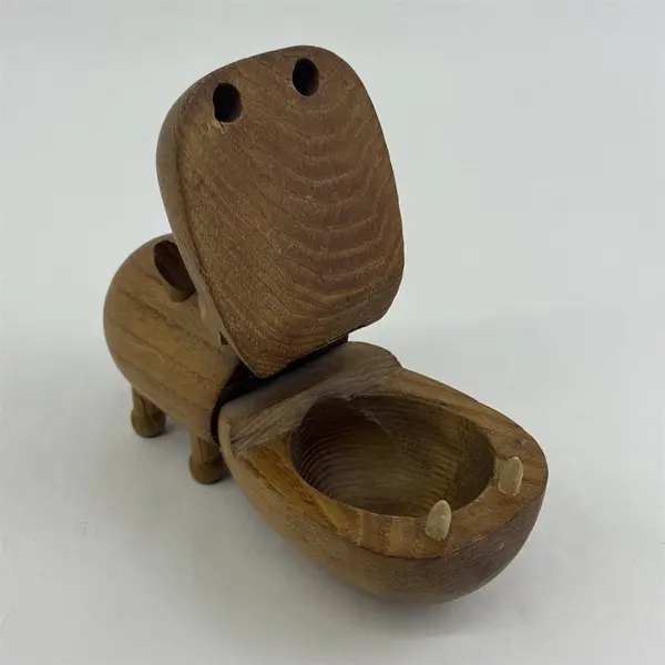 VTG 1959 Zoo Line Teak Wood Gentlemen's Over-Nighter Hippopotamus Trinket Box 