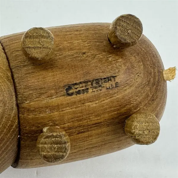 VTG 1959 Zoo Line Teak Wood Gentlemen's Over-Nighter Hippopotamus Trinket Box 