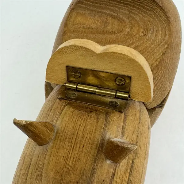 VTG 1959 Zoo Line Teak Wood Gentlemen's Over-Nighter Hippopotamus Trinket Box 