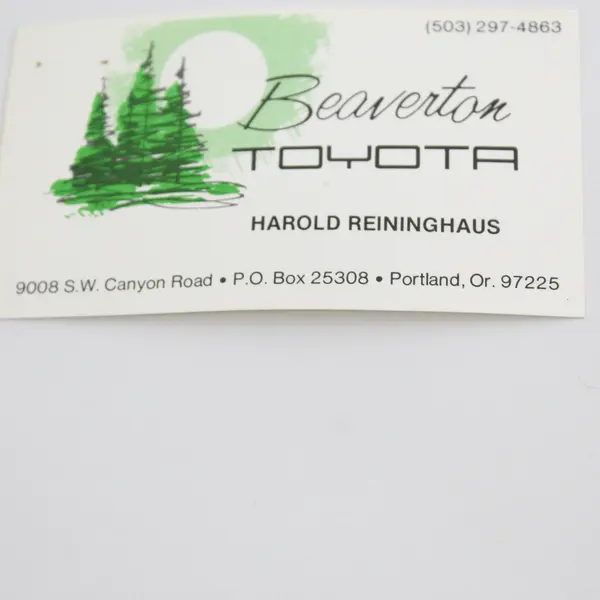 Vintage Beaverton Toyota Harold Reininghaus Business Card Portland Oregon