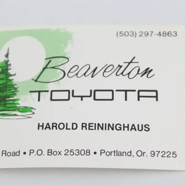 Vintage Beaverton Toyota Harold Reininghaus Business Card Portland Oregon