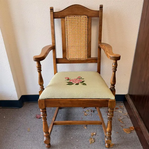 Vintage John Breuner Rose Needlepoint Cane Back Chair - Local Pickup Only