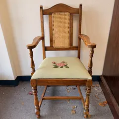 Vintage John Breuner Rose Needlepoint Cane Back Chair - Local Pickup Only
