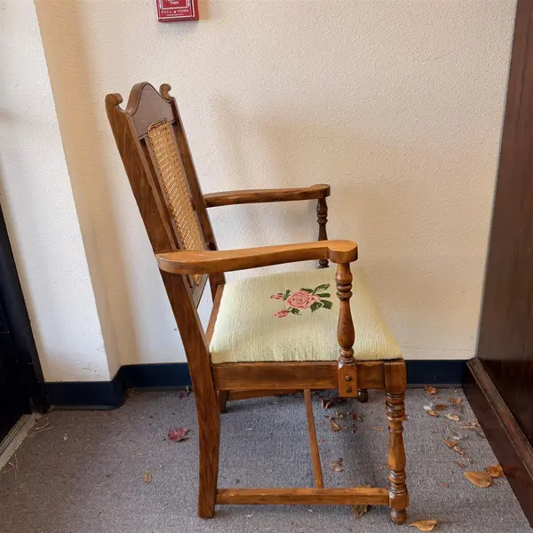 Vintage John Breuner Rose Needlepoint Cane Back Chair - Local Pickup Only