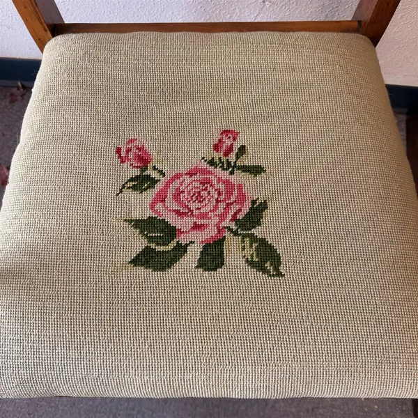 Vintage John Breuner Rose Needlepoint Cane Back Chair - Local Pickup Only