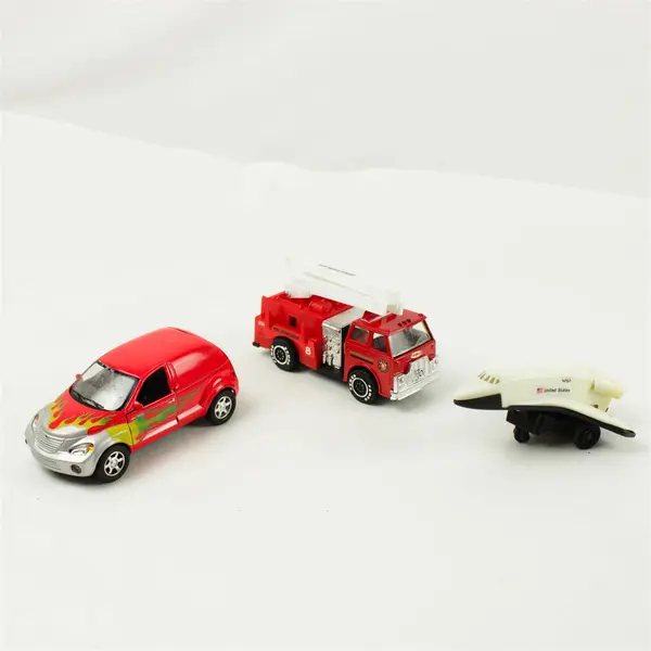 Lot of 3 Toy Vehicles Fire Truck, Space Shuttle & Red Van