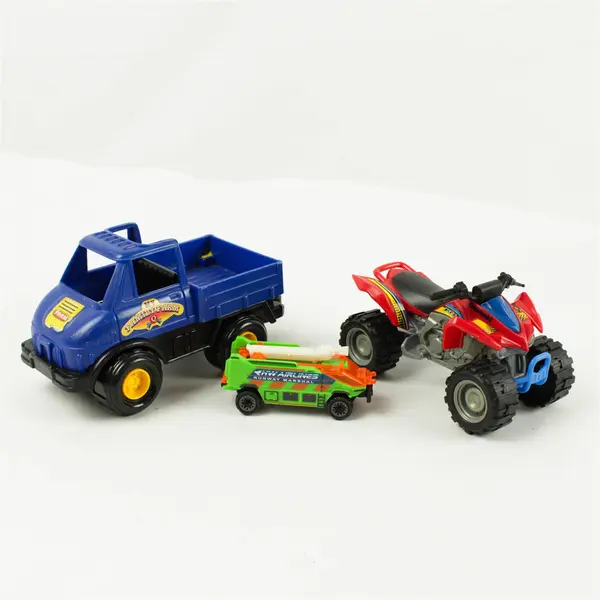 Lot of 3 Toy Vehicles Farm Truck ATV Runway Marshal Figure