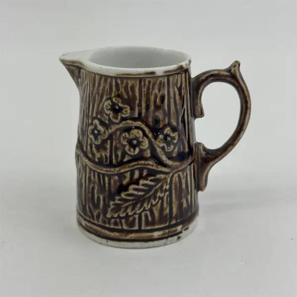 Vintage Miniature Individual Creamer Embossed Brown Tree Trunk W/ Flowering Vine