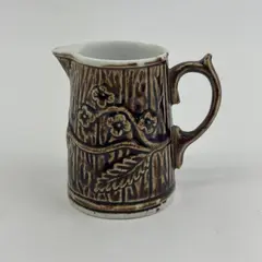 Vintage Miniature Individual Creamer Embossed Brown Tree Trunk W/ Flowering Vine