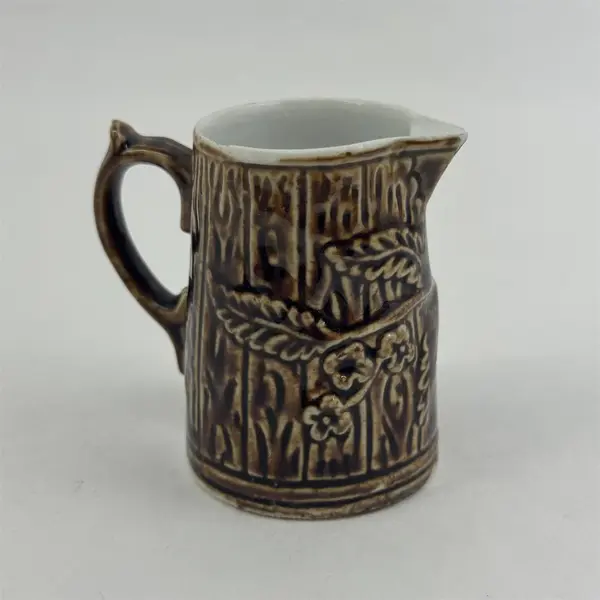 Vintage Miniature Individual Creamer Embossed Brown Tree Trunk W/ Flowering Vine