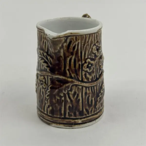 Vintage Miniature Individual Creamer Embossed Brown Tree Trunk W/ Flowering Vine