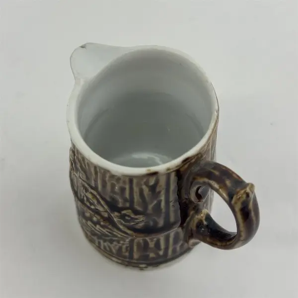 Vintage Miniature Individual Creamer Embossed Brown Tree Trunk W/ Flowering Vine