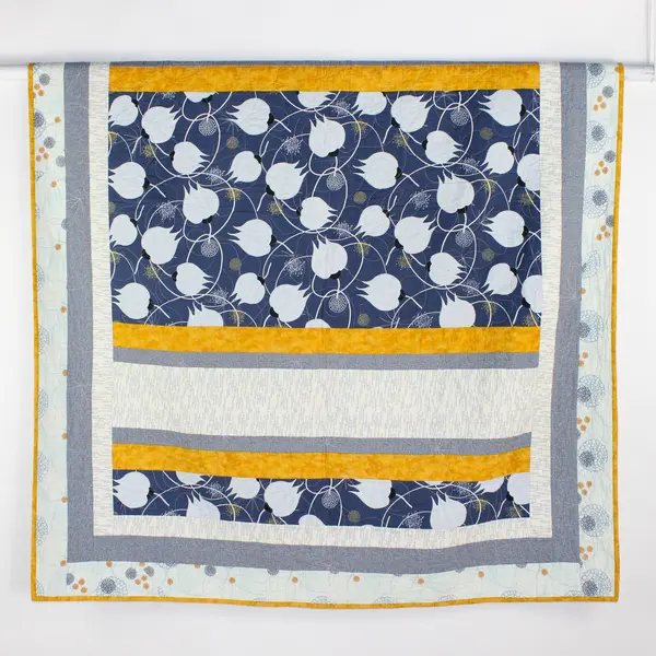 Handmade Blue/Yellow Floral Quilt Throw Blanket Fuzzy Underside 53" x 72"