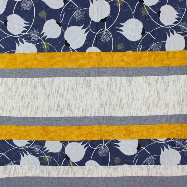 Handmade Blue/Yellow Floral Quilt Throw Blanket Fuzzy Underside 53" x 72"