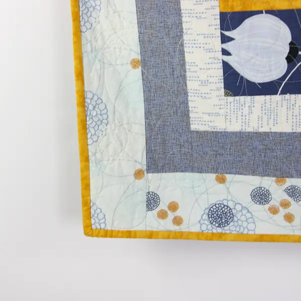 Handmade Blue/Yellow Floral Quilt Throw Blanket Fuzzy Underside 53" x 72"