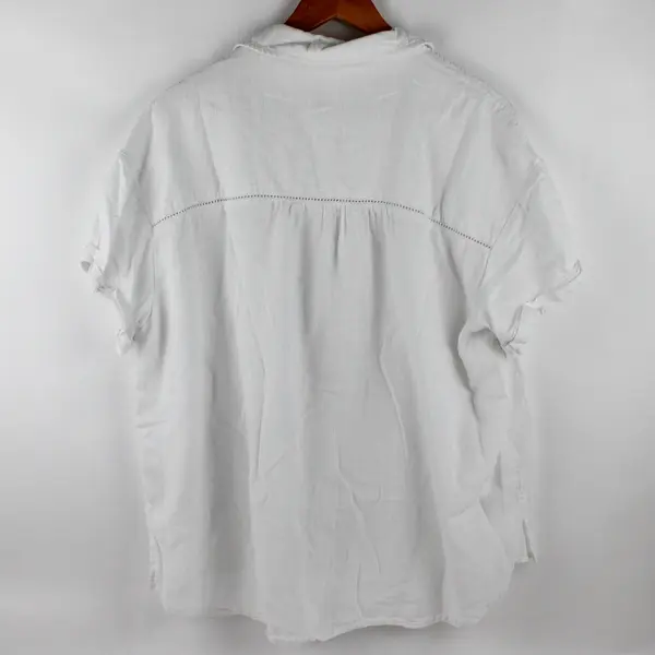 Terra & Sky Women's 2X (20-22W) White Linen Blend Cuffed Sleeve Button Tunic 