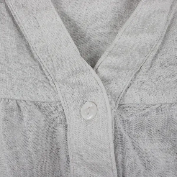 Terra & Sky Women's 2X (20-22W) White Linen Blend Cuffed Sleeve Button Tunic 
