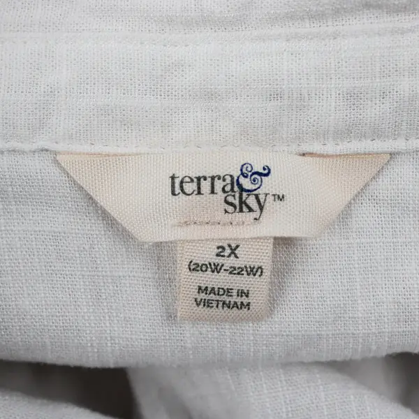 Terra & Sky Women's 2X (20-22W) White Linen Blend Cuffed Sleeve Button Tunic 