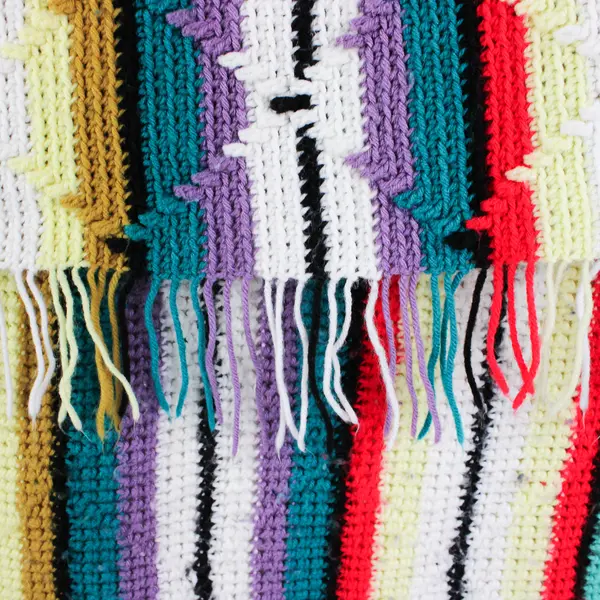Handmade Multicolor Striped Knitted Throw Blanket Fringe Trim 107" x 61"