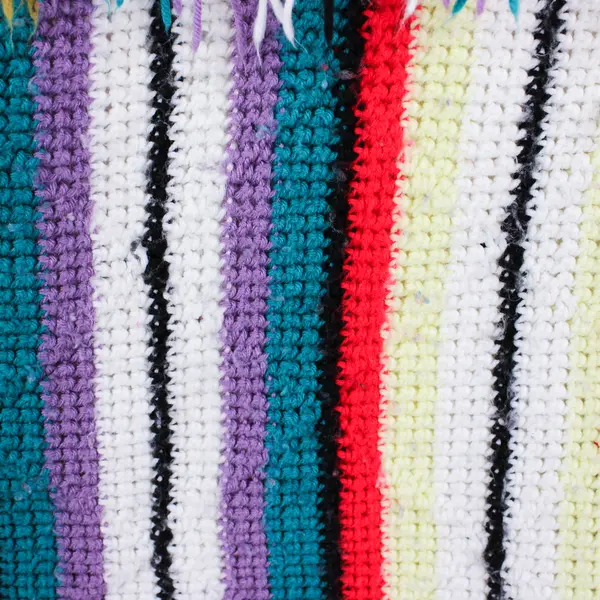 Handmade Multicolor Striped Knitted Throw Blanket Fringe Trim 107" x 61"