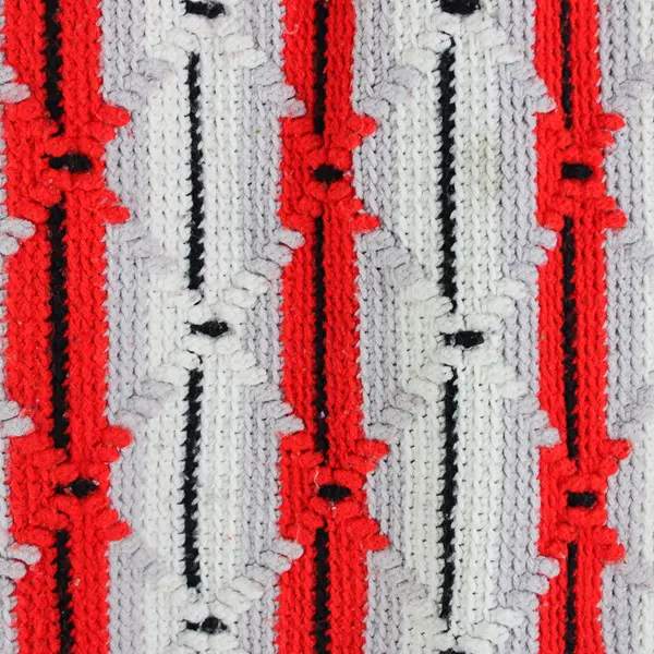 Handmade White/Gray/Red Striped Knitted Throw Blanket Fringe Trim 52" x 75"