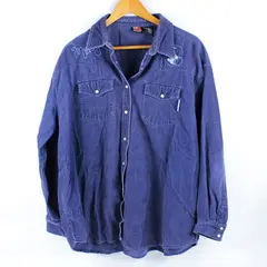 Vintage Mickey Men's XL Embroidered Corduroy Pearl Snap Long Sleeve Shirt