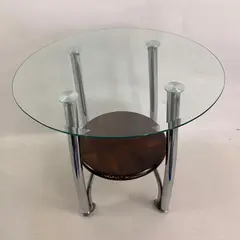 Round Wood and Glass Side Table With Curved Feet - Local Pickup Only