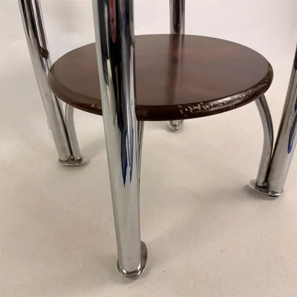 Round Wood and Glass Side Table With Curved Feet - Local Pickup Only