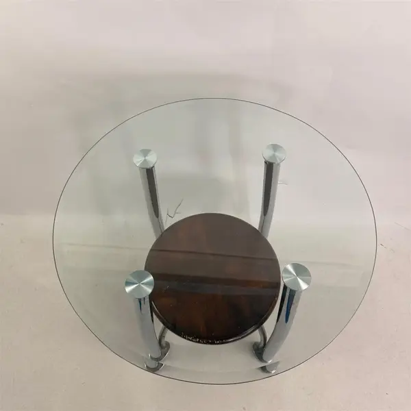 Round Wood and Glass Side Table With Curved Feet - Local Pickup Only