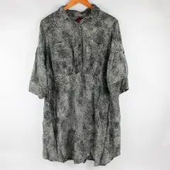 Pure Energy Women's Plus Size 2 Blk & White Spotted Roll Tab Shirt Dress