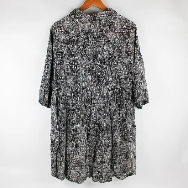 Pure Energy Women's Plus Size 2 Blk & White Spotted Roll Tab Shirt Dress