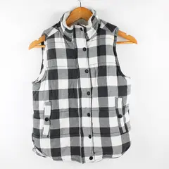 Skies are Blue Women's S Black & White Plaid Fleece Lined Snap Button Vest