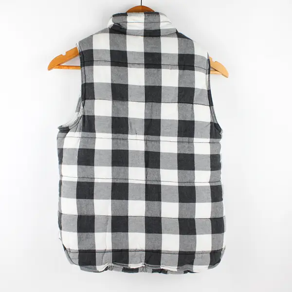 Skies are Blue Women's S Black & White Plaid Fleece Lined Snap Button Vest