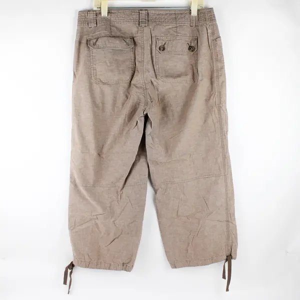 Liz Claiborne Women's 12 Khaki Drawstring Leg Cuff 100% Cotton Capri Pants