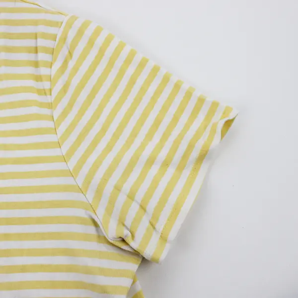 Croft Barrow Women's Large Yellow Striped Short Sleeved V-Neck Shirt