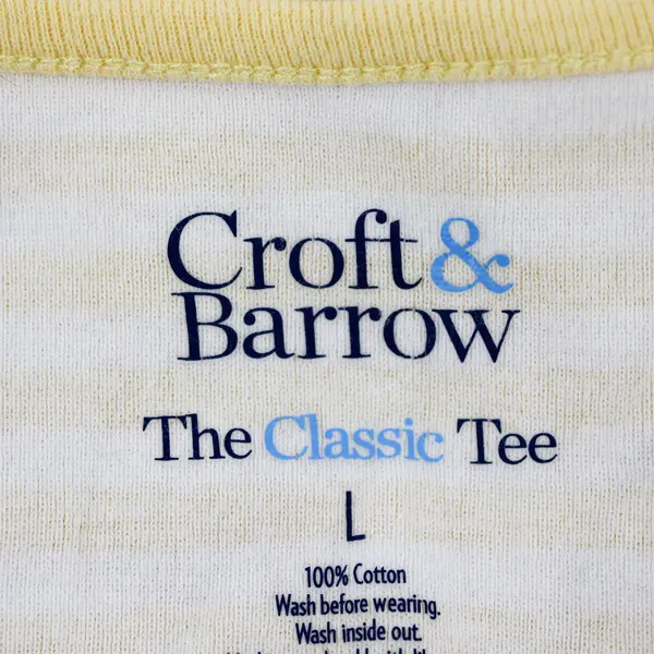 Croft Barrow Women's Large Yellow Striped Short Sleeved V-Neck Shirt