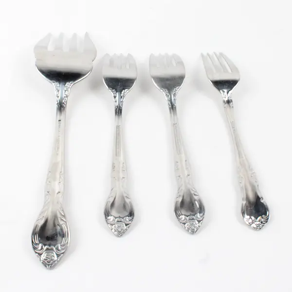 Lot Of 4 Wallace Silver Sophie (Stainless) Flatware Serving Fork & 3 Salad Forks