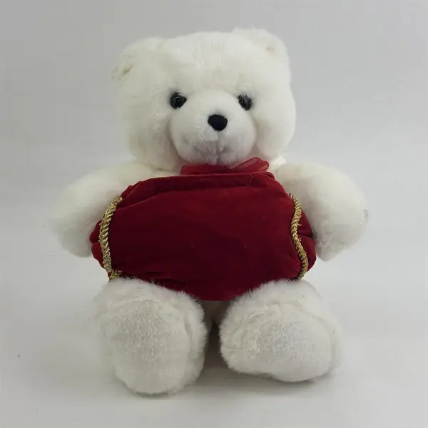 GUND White Plush Teddy Bear With Red Velvet Gift Bag 14"