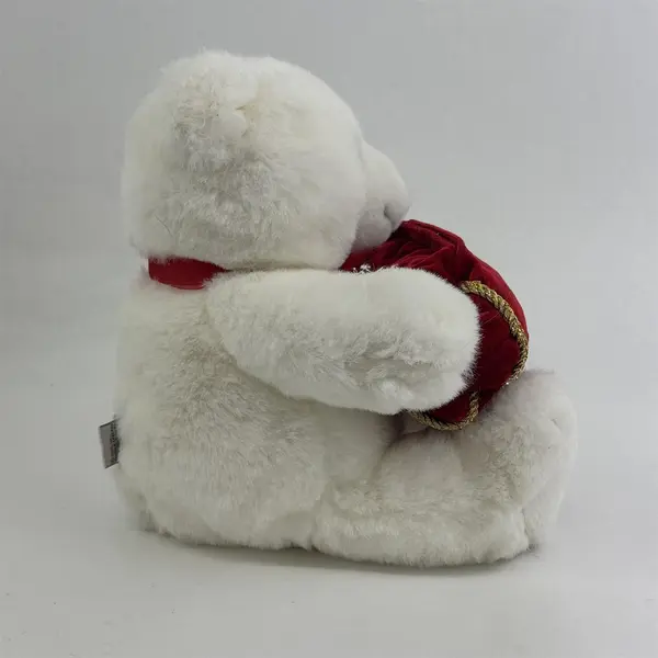 GUND White Plush Teddy Bear With Red Velvet Gift Bag 14"
