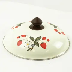 Vintage Sheffield Strawberries 'N Cream Enamelware Pot Lid Collectible 8.5"
