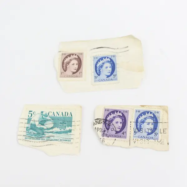 Lot Of 5 Canada Queen Elizabeth II British Columbia Stamps Used On Paper 1950s